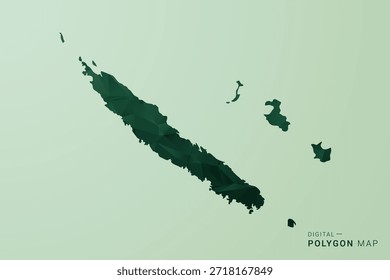 New Caledonia Map - Green Polygon Style Vector Illustration, Low Poly Geometric Design with Clean Silhouette on soft green Background.