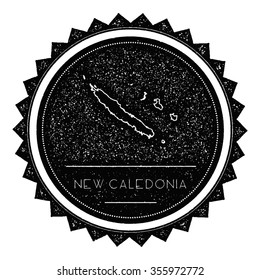 New Caledonia Map Label with Retro Vintage Styled Design. Hipster grungy insignia vector illustration