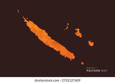 New Caledonia Map - low poly polygon vector, geometric triangulated silhouette in orange and dark brown tones, clean modern infographic style, isolated background.