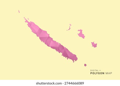New Caledonia Map - Low poly polygon map design in soft pink pastel gradient on beige background, modern minimal geometric style, clean digital vector illustration.