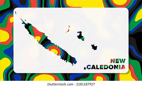 New Caledonia Map with Paper Cut Waves Background Shape perfect for Greeting Card, Desktop Wallpaper, and Banner