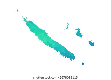 New Caledonia Map - Polygon Style Vector Illustration in Green and Blue Gradient, Low Poly Geometric Design, Isolated on White Background, Perfect for Infographics and Learning Use.