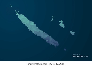 New Caledonia Map - Polygon Style Vector Illustration with Teal Blue Gradient, Low Poly Geometric Design, Digital and Technology Inspired, Clean Silhouette on Dark Background.