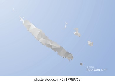 New Caledonia Map - polygon style vector illustration in gray, white and blue tone, low-poly geometric design, minimal silhouette, suitable for infographic and modern design.