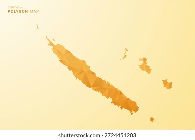 Mapa de Nueva Caledonia - Ilustración vectorial de estilo polígono en diseño geométrico de bajo poli amarillo y naranja, silueta mínima moderna, aislada para infografía.