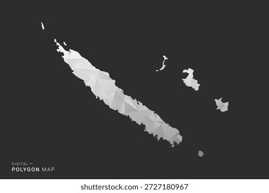 Mapa de Nueva Caledonia - Ilustración vectorial de estilo polígono en diseño geométrico de bajo poli negro, gris y blanco, silueta mínima, aislada para infografía.