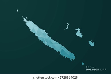 Mapa de Nueva Caledonia - Ilustración vectorial de estilo polígono en diseño geométrico de bajo poli verde y azul, silueta mínima limpia para infografía.