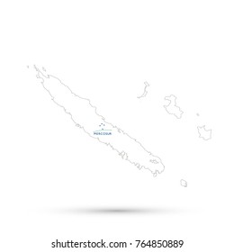 New Caledonia map in Southern Common Market (Mercosur) flag colors, editable vector.