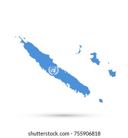 New Caledonia map in United Nations flag colors, editable vector.