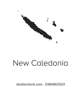 New Caledonia Map Vector Illustration - Silhouette, Outline, New Caledonia Travel and Tourism Map
