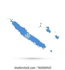 New Caledonia map in World Meteorological Organization (WMO) flag colors, editable vector.