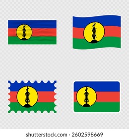 New Caledonia national flag in four different styles.