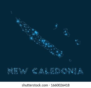 New Caledonia network map. Abstract geometric map of the country. Internet connections and telecommunication design. Beautiful vector illustration.