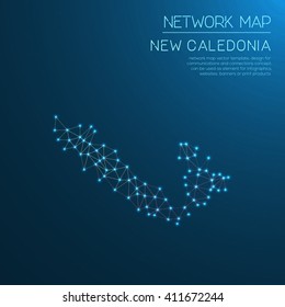 New Caledonia network map. Abstract polygonal map design. Internet connections vector illustration.