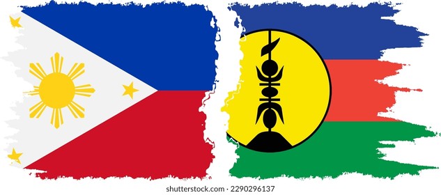 New Caledonia and Philippines grunge flags connection, vector