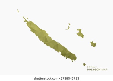 New Caledonia polygon map vector illustration in low poly geometric style, soft pastel colors with Olive green, clean silhouette on solid background, ideal for infographic.