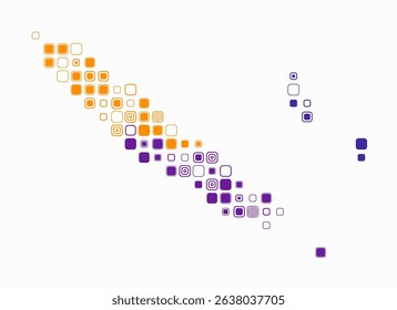 New Caledonia, shape of the country build of colored cells. Digital style map of the New Caledonia on white background. Large size rounded square blocks. Abstract vector illustration.
