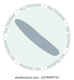 New Caledonia shape radial arcs. Country round icon. New Caledonia logo design poster. Neat vector illustration.