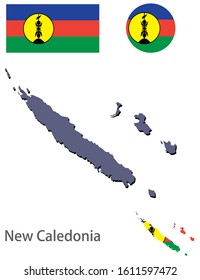 New Caledonia silhouette and flag vector illustration