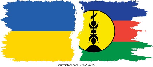 New Caledonia and Ukraine grunge flags connection, vector