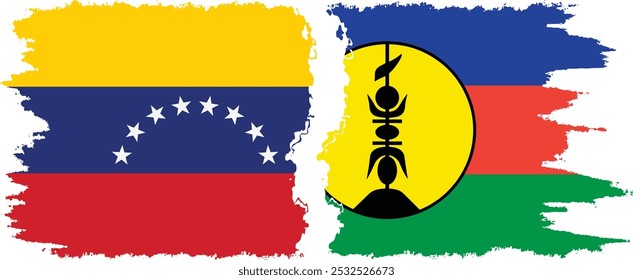 New Caledonia and Venezuela grunge flags connection, vector