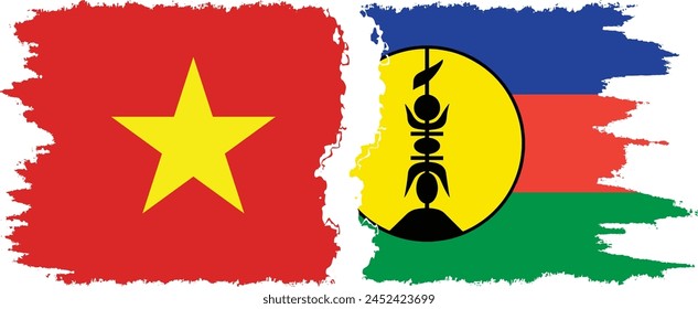 New Caledonia and Vietnam grunge flags connection, vector