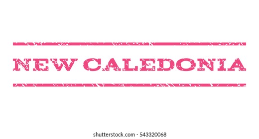 New Caledonia watermark stamp. Text caption between horizontal parallel lines with grunge design style. Rubber seal stamp with scratched texture. Vector pink color ink imprint on a white background.