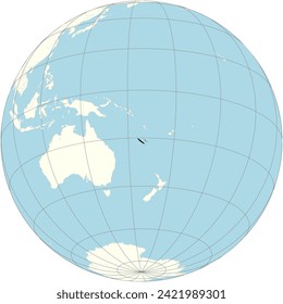 New Caledonia's map at the heart of the orthographic world projection, has diverse ecosystems and unique culture in the South Pacific.