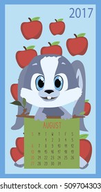 New calendar 2017. August. Vector illustration with funny rabbit.