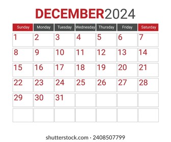 nuevo calendario Diciembre 2024 Lunes negro y rojo Inicio Paisajista Monthly Planner, Lunes Inicio Calendario 2024, Landscape Organizer, 2024 