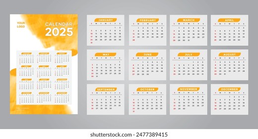 New Calendar design 2025 vector graphic. Calendar 2025 with Simple and modern design.