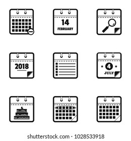 New calendar icons set. Simple set of 9 new calendar vector icons for web isolated on white background