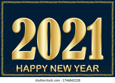 New calendar year 2021. Vector banner, decoration for happy holiday. Golden poster of a fun event. Stock Photo.