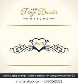 New Calligraphic book Page Divider and Elements of vintage ornament. Crest or retro logo in vector lines. Golden royal decorative border