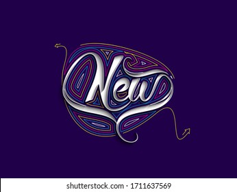 Diseño de ilustración de vector de texto de línea plana de nuevo caligráfico