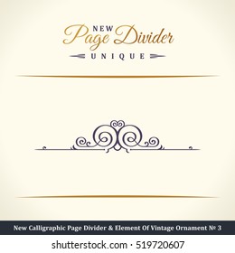 New Calligraphic Page Divider and Element of vintage ornament. Elements for retro logo and vector decorative border line. Gold royal book
