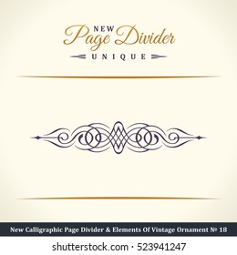 New Calligraphic Page Divider and Element of vintage divider ornament. Elements for retro logo and vector crest, decorative border line