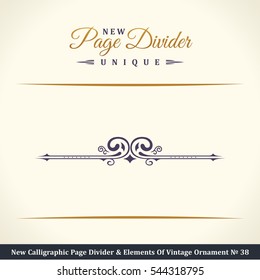 New Calligraphic Page Divider and Element of vintage ornament. Elements for retro logo and vector crest, decorative border line. Gold royal border book