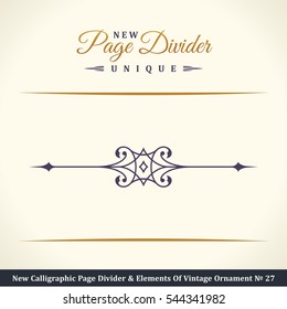 Nuevo caligráfico divisor de páginas y elemento de adorno vintage. Elementos para logotipo retro y cresta vectorial, línea de borde decorativo. Libro de oro sobre la frontera real