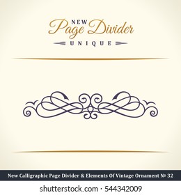 New Calligraphic Page Divider and Element of vintage ornament. Elements for retro logo and vector crest, decorative border line. Gold royal border book
