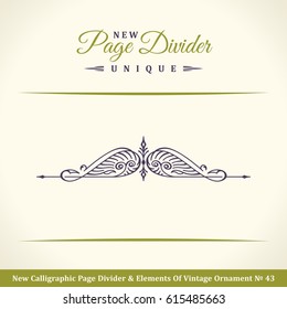 New Calligraphic Page Divider and Element of vintage ornament. Elements for retro logo and vector crest, decorative border line. Pistachio royal border book