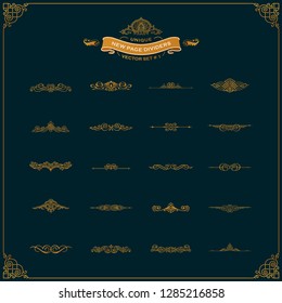 Neue Kalligrafische Page Divider Set von Vintage-Ornament. Elemente für Retro-Logo und Vektorcrest, dekorative Grenzlinie. Goldenes königliches Grenzbuch