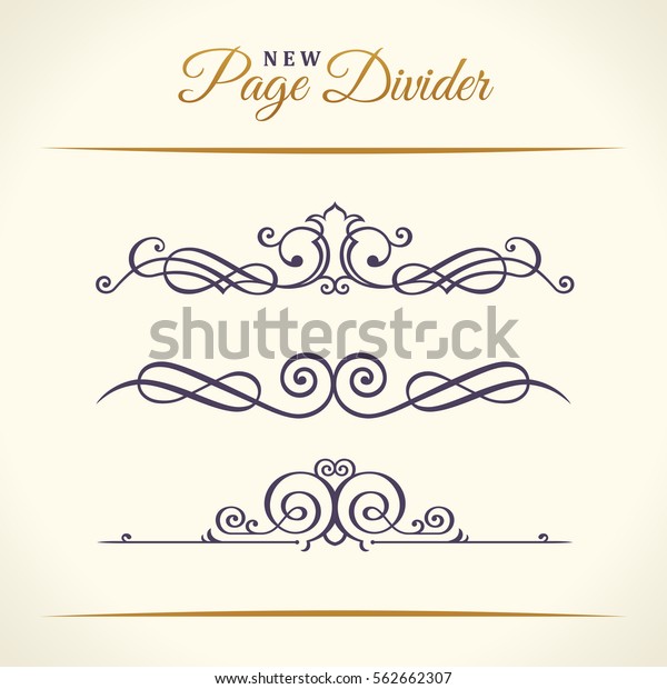 New Calligraphic Page\
Dividers and Elements of vintage ornament. Elements set for retro\
logos and vector crest, decorative border line. Gold royal border\
book