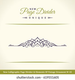 New Calligraphy Page Divider and Element of vintage ornament. Elements for retro logo and vector crest, decorative border line. Pistachio royal border book