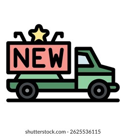 New campaign truck icon. Outline new campaign truck vector icon color flat isolated