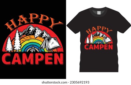 Nuevo diseño de camisetas de la tipografía de camping El pronóstico de hoy es principalmente la plantilla retro vectorial de diseño de camping. Diseño de camping Colorful T-shirt premier Vector Camping diseño listo para vintage Banner Poster vector