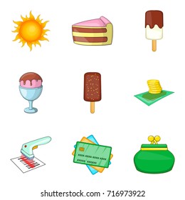 New candy shop icon set. Cartoon set of 9 new candy shop vector icons for web design isolated on white background