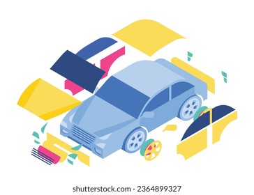 New car assembly vector illustration