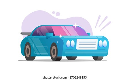 New car clean shine and glitter or luxury sport super vehicle automobile offer vector flat cartoon, idea of gift or prize auto, exhibition presentation or present illustration modern design