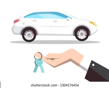 New Car Concept with Keys in Hand Vector Illustration Isolated on White Background